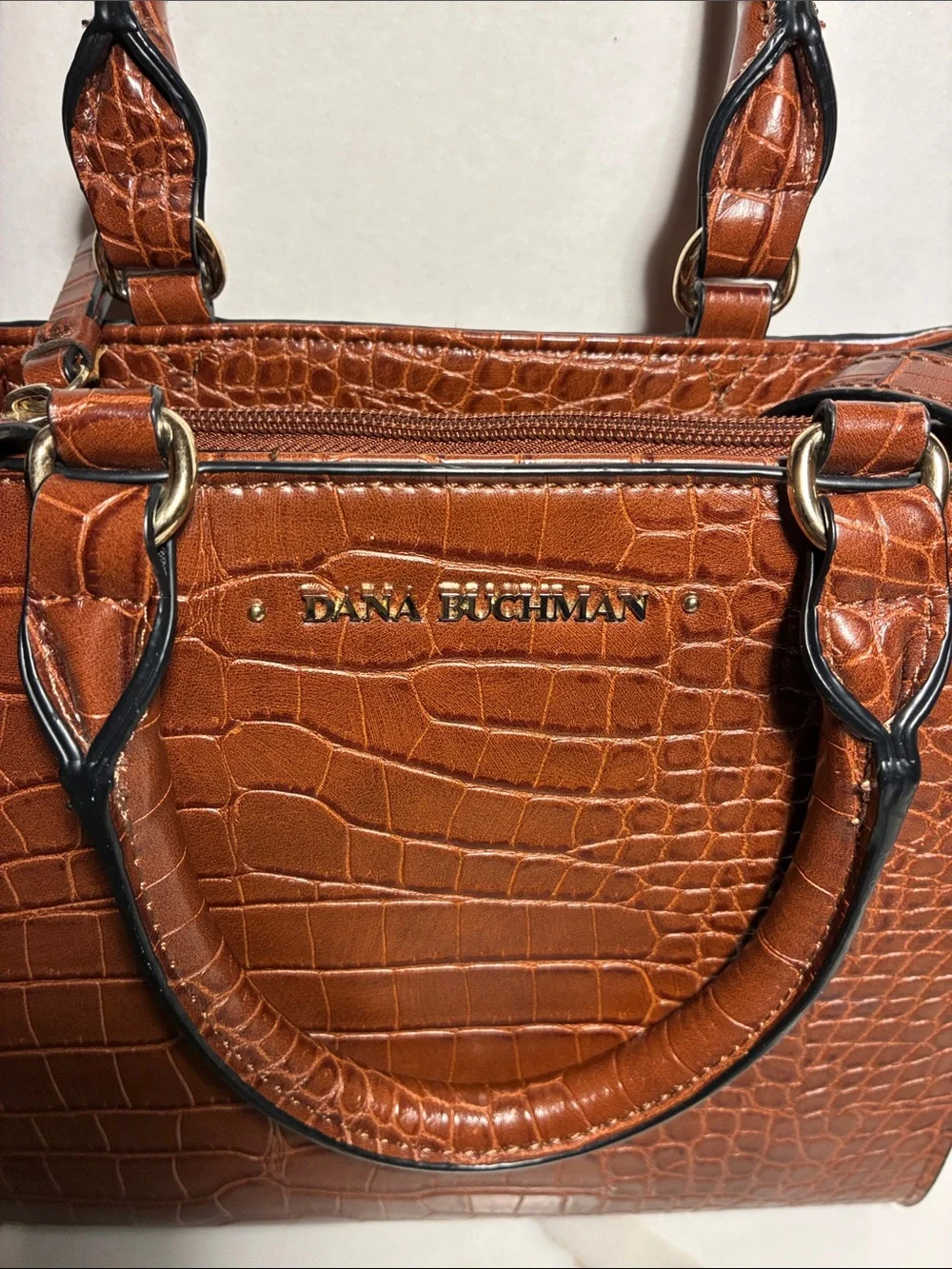 Dana Buchman Cognac Croc-Embossed Satchel with Removable Strap